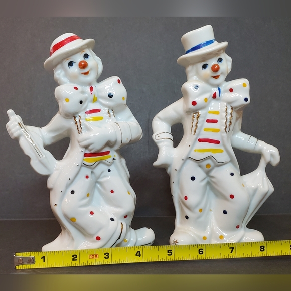 Clown Figurines Sophia-Ann Lot of 2 Bow Ties Polka Dots Clown Decor - Picture 6 of 7